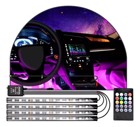 Kit 4 Tira Led Interior Do Carro Rgb Luzes De Atmosfera 0110