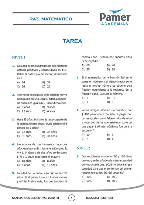 Rm S T Interpretaci N De Enunciados Raz Matem Tico Tarea San Marcos