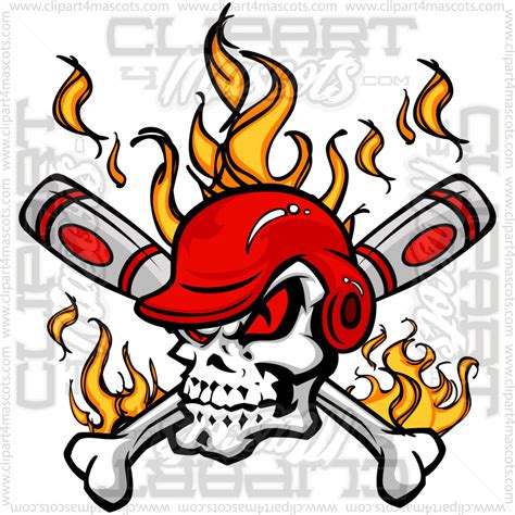 Flaming Softball Skull Image Vector Or Formats