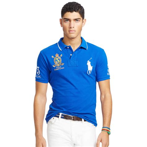 Lyst Polo Ralph Lauren Custom Fit Big Pony Polo Shirt In Blue For Men