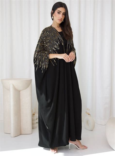 She Abaya Description Crepe Fabric Abaya With Gold Handwork Beads