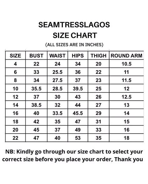 Size Guide – Seamstress Lagos