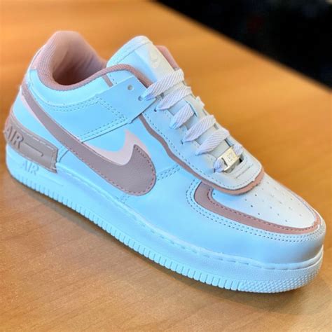Tênis Nk Air Force Shadow Feminino Lançamento Branco Nude Shopee Brasil