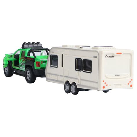 Pickup Truck Trailer Camper Motorhome 2 In 1 Playset Diecast Toys Set