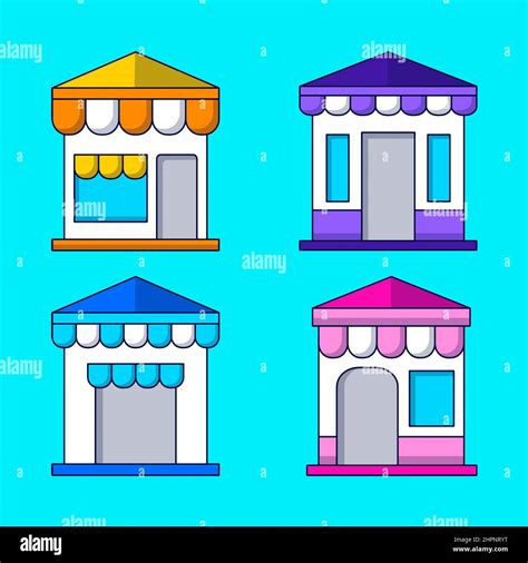 Colored Market Store Building With Hand Drawn Outline Illustration