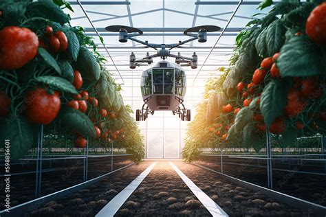 Greenhouse To Grow Tomatoes With Robots Drone Concept Technology