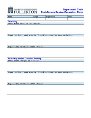 Fillable Online Department Chair Post Tenure Review Evaluation Form Fax