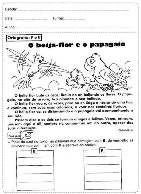 Atividades de Ortografia do P e B pronta para imprimir SÓ ESCOLA