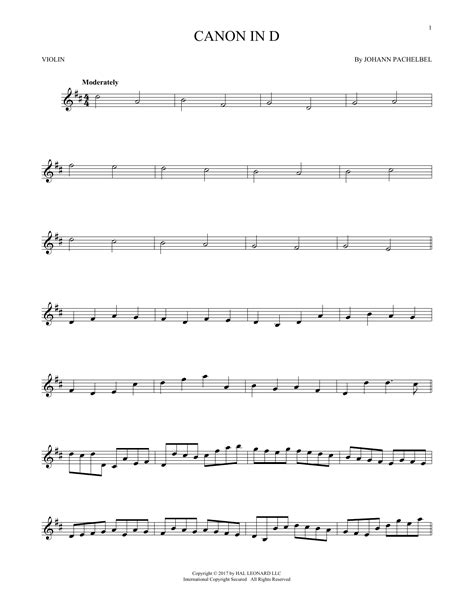 Canon In D Violin Solo Print Sheet Music Now