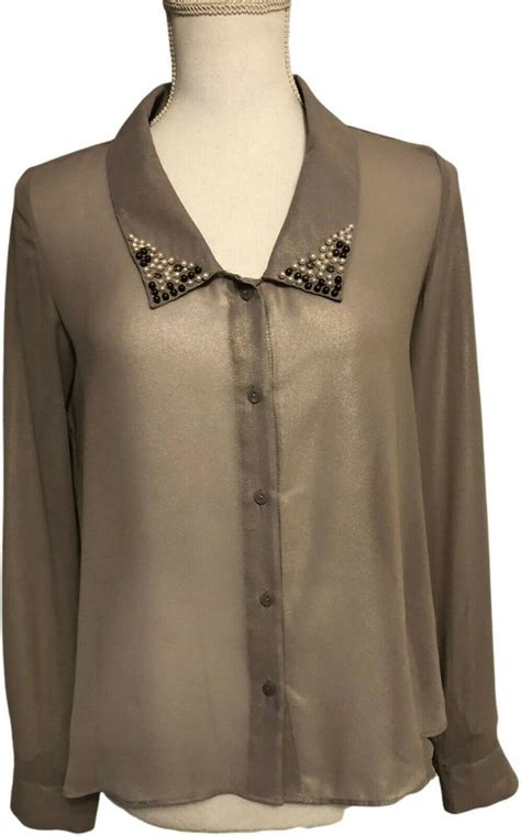 Decree Sheer Chiffon Iridescent Blouse Size S Gray Button Long Sleeve