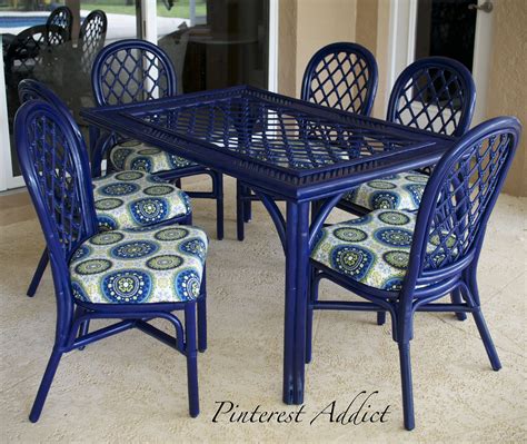 patio set after, love the color! | Patio furniture makeover, Blue patio