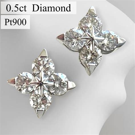 ピアス プラチナ ダイヤモンド 05ct ダイヤピアス Pt900 花 菱形 幸菱 クローバー 有職文様 四角 Ce201222