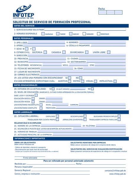 Formulario de Servicios INFOTEPVersión Vigente 2024