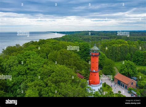 Aerial View Of Lighthouse In The Small Village Of Rozewie On The Polish