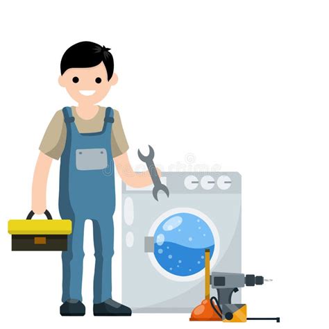 Plumber Repairs Washing Machine Breakdown Of Household Appliance Stock Vector Illustration Of