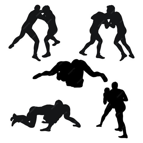 Premium Vector Set Of Silhouettes People Fighting Mma Fighters Greco