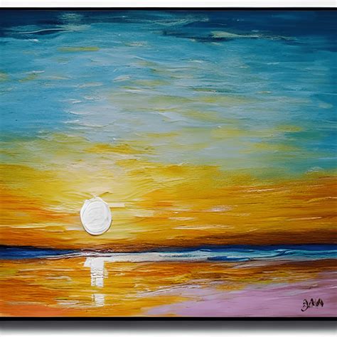 Pintura acrílica de una hermosa puesta de sol en el mar Creative Fabrica