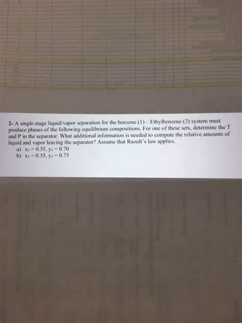 Solved A Single Stage Liquid Vapor Separation For The Chegg