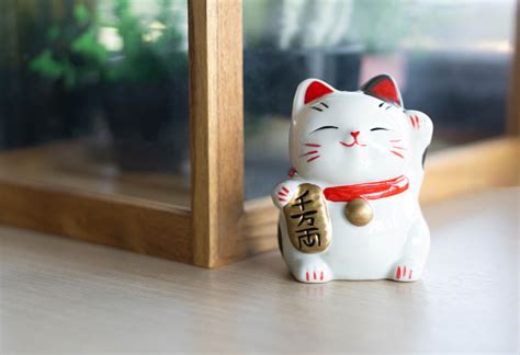 Maneki Neko Beruntung Kucing Menunjukkan Teks Di Tangan Yang Berarti