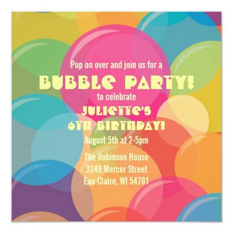 Colorful Bubble Party Birthday Invitation | Zazzle