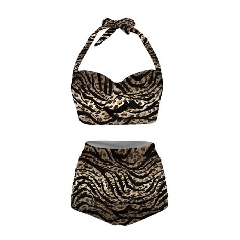 Netilgen Elegant Leopard Print Sexy High Waisted Bikini Sets For Women Halter Tankini Swimsuits