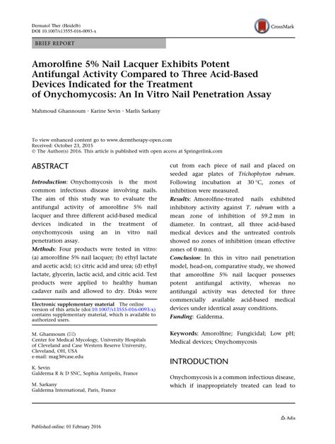 Pdf Amorolfine Nail Lacquer Exhibits Potent Antifungal Activity