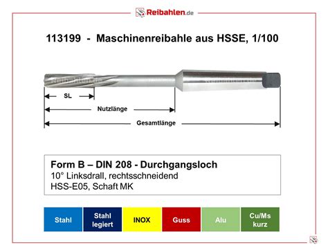 Maschinenreibahle HSSE MK Schaft Art 113199 Reibahlen De