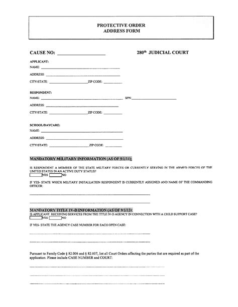 Harris County Texas Protective Order Address Form Fill Out Sign