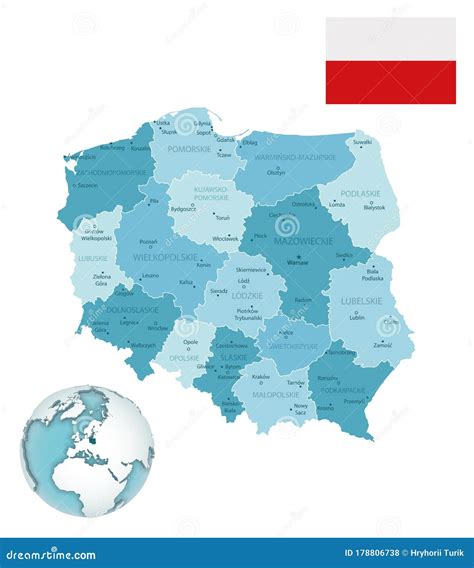 Mapa Azul Administrativo De Polonia Con Bandera Del Pa S Y Ubicaci N En