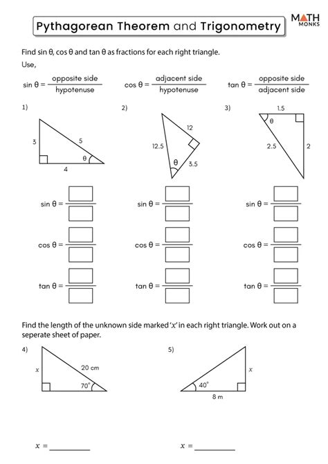 Pythagorean Theorem Worksheets Math Monks