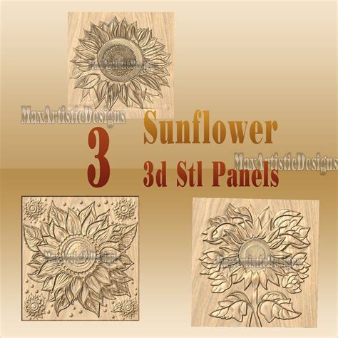 3 Sunflowers 3d Stl Panels For Cnc Router 3d Printer Bas Relief Files