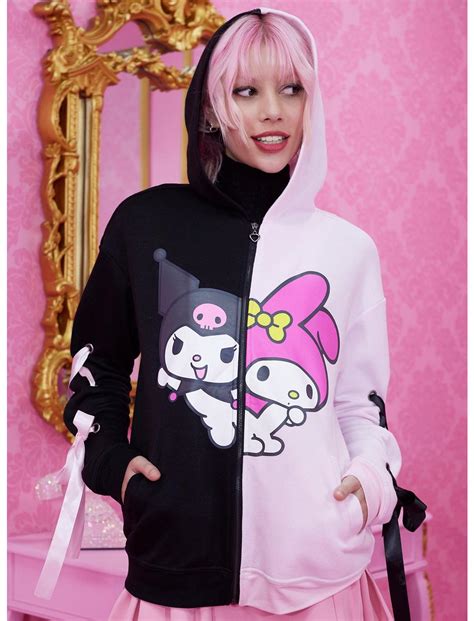 My Melody And Kuromi Split Lace Up Girls Hoodie Hot Topic