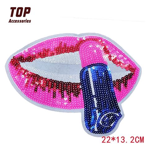 Handmade Custom Sequin Lips Patches Embroidered Decoration For Clothing