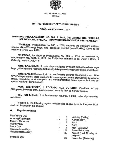 Malacanang Proclamation Holidays 2024 - Carla Catherine