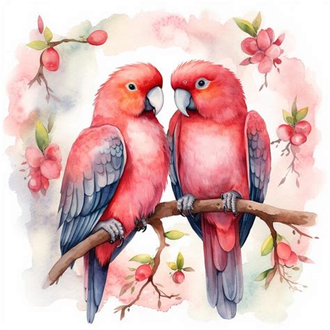 Premium Photo Love Birds Valentines Day Watercolor Art