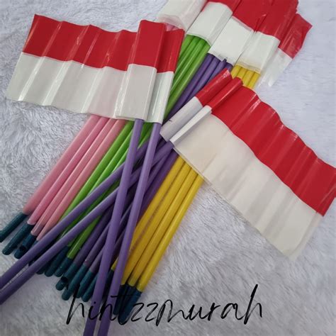 Jual 20 Pcs Bendera Merah Putih Stik Peluit Bendera Pawai Agustusan