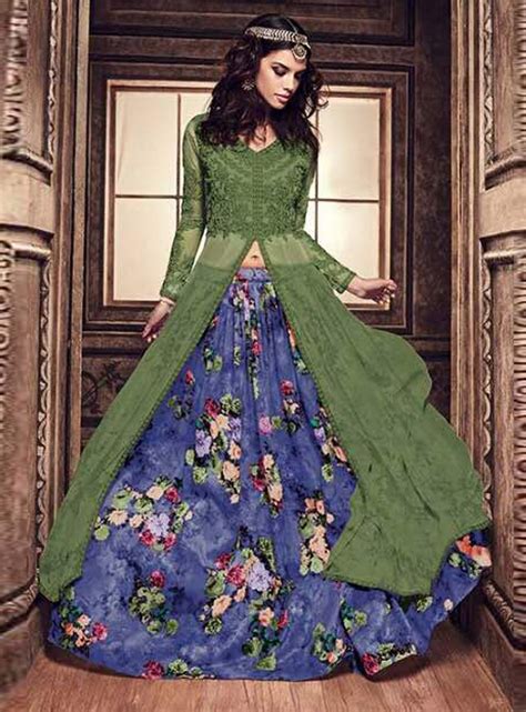 Green Banarasi Silk Indo Western Lehenga Choli