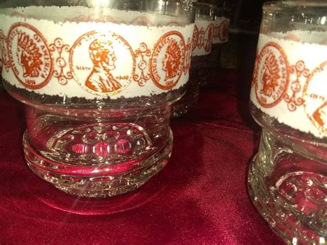 Vintage Set Of 6 Highball Drinking Glasses Penny Coin Barware Etsy