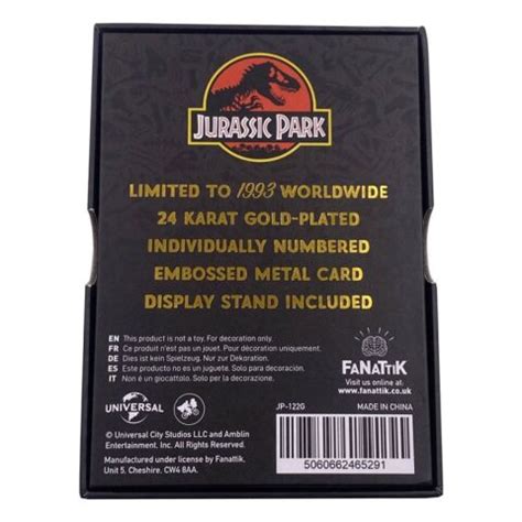 Card Metal Entrance Welcome Gates Gold Plated Jurassic Park