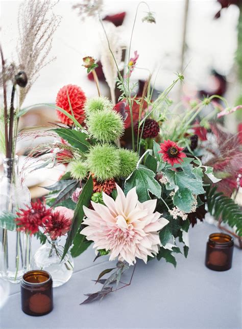 Jewel Toned Centerpiece With Blush Dahlia Magenta Wedding Jewel Tone