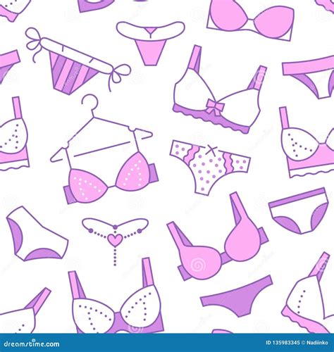 Lingerie Seamless Pattern With Flat Line Icons Of Bra Types Panties Woman Underwear Background