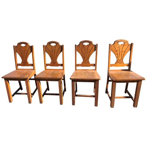 Set Of 4 Art Deco Style Wooden Side Dining Chairs At 1stdibs Art Deco