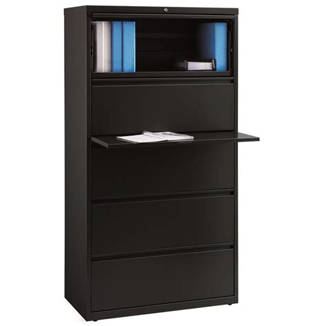 Hirsh 36 In Wide Hl8000 Series Metal 5 Drawer Lateral File Cabinet Black