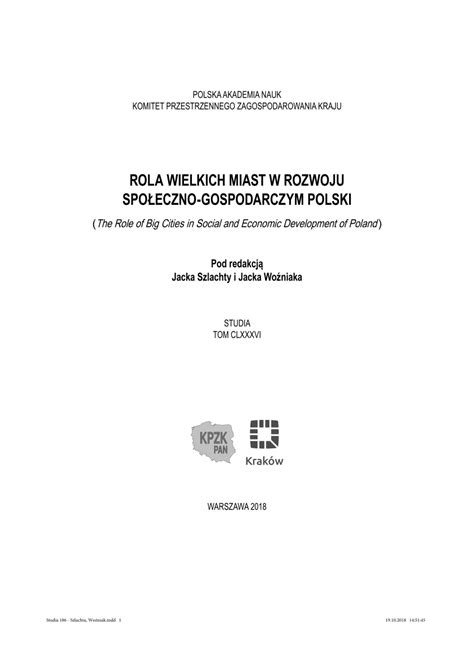 Pdf Rola Wielkich Miast W Rozwoju Spo Eczno Gospodarczym Polski