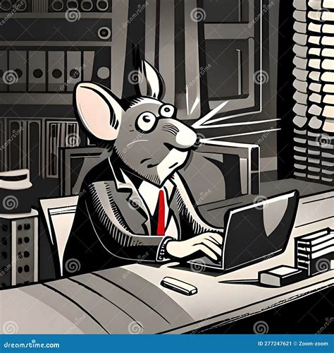 Office Rat With Computer Stock Illustration Illustration Of Retirement