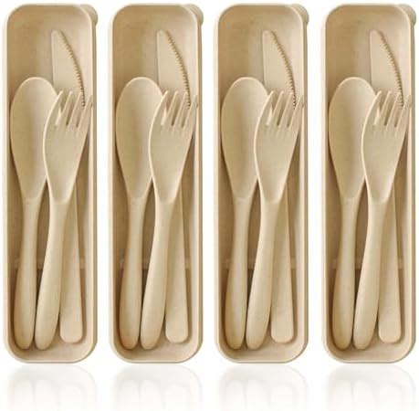 Amazon 4 Pack Travel Utensil Set With Case Wheat Straw Reusable