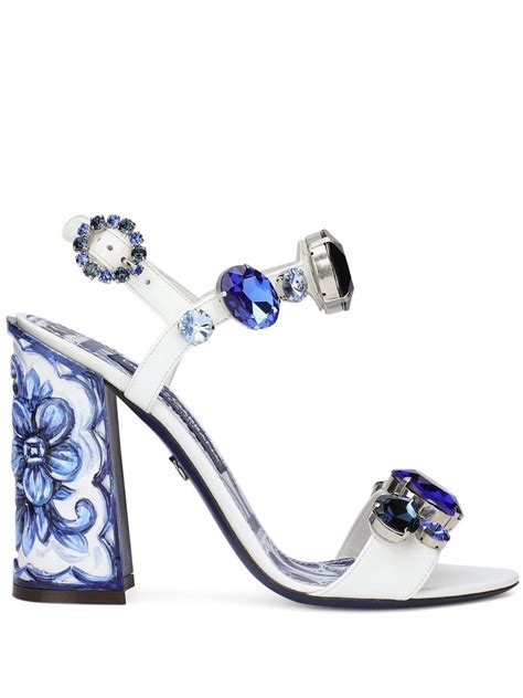 Dolce And Gabbana Embellished Patent Leather Sandals Blue Farfetch