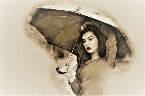 Woman With A Umbrella Drawing By Artmarketjapan