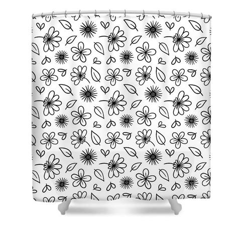 Black And White Doodle Flower Botanical Pattern Shower Curtain By Lj