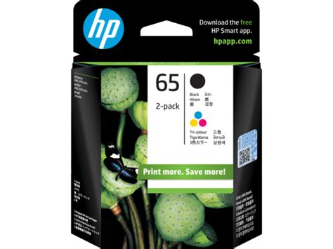 HP 65 2 Pack Black Tri Color Original Printer Ink Cartridges T0A36AN 140